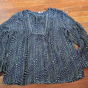 Navy Pintuck Floral Print Blouse